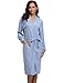 Produktbild Aibrou Damen Baumwolle Sommer Bademantel Leicht Mantel Morgenmantel V Kragen Waffel Typ Saunamantel Frottee blau M
