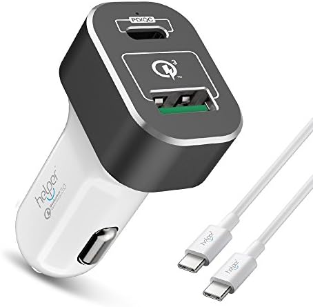 USB Type C Car Charger, 63W Quick Charge 3.0 QC3.0 USB + PD Type C Car Charger Phone Power Adapter High Speed for New MacBook Pro,Chromebook,Samsung Galaxy S8/S7/S6,iPhone X, iPad (white-grey)