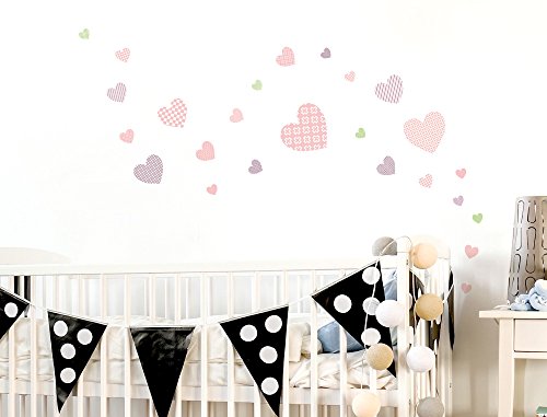 I-love-Wandtattoo WAS-10123 Kinderzimmer Wandsticker Set "Herzen mit Muster für Mädchen" 25 Stück zum Kleben Wandtattoo Wandaufkleber Sticker Wanddeko