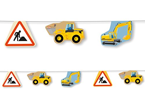 3,5m Wimpelkette * BAUSTELLE * mit 10 Wimpeln für Kinderparty und Kindergeburtstag von DH-Konzept // Bauarbeiter Deko Partykette Girlande Banner Party Set