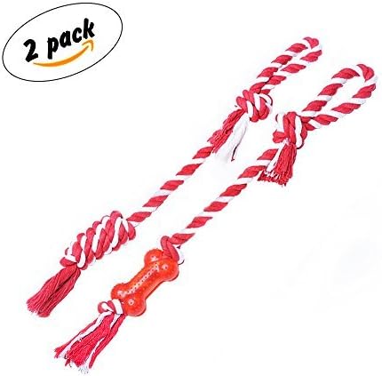 Dog Tug Toy with Cotton Rope and Rubber Bone dog toy set 2-Pack - Red