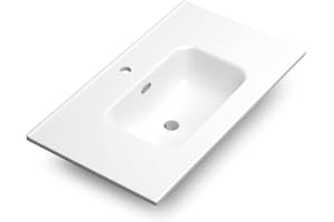 BECRISA Lavabo Cerámico Baño Blanco | Pila Lavamanos Rectangular | Lavabo Integral 1 Seno Centrado 81.5 cm Ancho X 46.5cm Fondo | Rebosadero y Agujero de Grifo (80cm 1 Seno)
