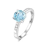 AnazoZ Modeschmuck Rundschliff 7X7mm Blau Topas Hochzeit Band für Frauen 925 Sterling Silber Blau Verlobungsringe für Frauen Ringgr.52 (16.6)