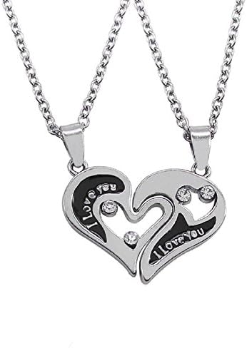 I Love You Heart Shape Pendant Necklaces 2 Parts Broken Heart Crystal Choker Necklace For Lover Couple
