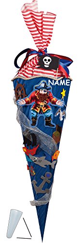 SET Schultüte zum Basteln - " Piraten " - incl. Name - 85 cm - Bastelset - Zuckertüte Nestler - mit / ohne Kunststoff Spitze - 6 eckig Pirat Seefahrt Piratenschiff - Komplettset - Partytüte