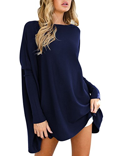 Yidarton Pull Femme Manches Longues Large Top Tunique Casual Mini Robe (Marine, Medium)