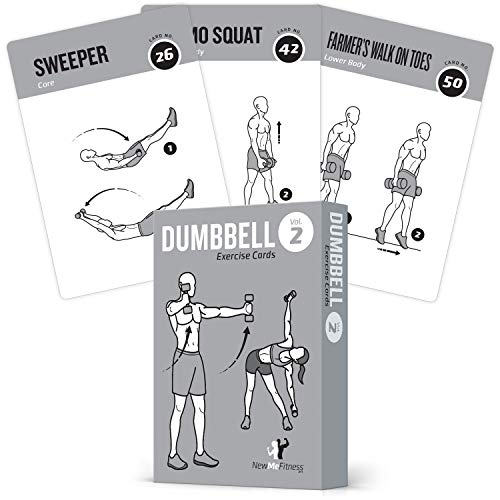 Exercise Cards Dumbbell Vol. 2 Home Gym Workouts Strength Training Building Muscle Total Body Fitness Guide Workout Routines Bodybuilding Personal Trainer Large Waterproof Plastic 3.5'x5' Cards
