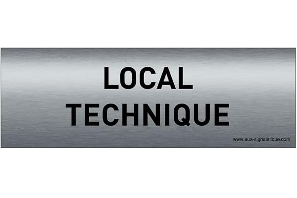 AUA SIGNALETIQUE - Plaque de porte Aluminium brossé imprimé AluSign Texte - 150x50 mm - Double Face adhésif au dos (Local technique)