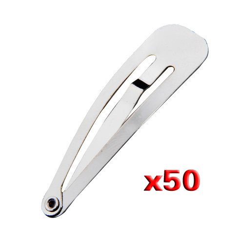 Gleader Lot of 50 Silver Tone Snap Hair Clips 40mm Craft Bow