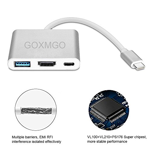 USB-C Hub with Power Delivery, GOXMGO Aluminum USB Type C Adapter Pass Through Charging Type C Hub with 40Gbs Thunderbolt 3, SD/TF Card Reader and 2 USB 3.0 for New 13