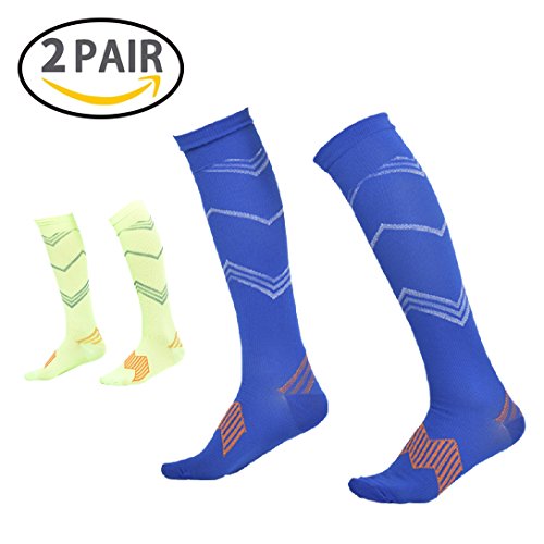 LJ Sport Chaussettes de compression Unisexe Pour les coureurs infirmières voyageurs enseignants Maternité Fitness Medical Utilisation Tibial Vol Voyage, blue+yellow