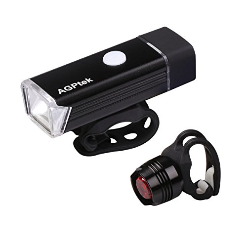 LED Fahrradbeleuchtung Wasserdichte IPX4 USB Wiederaufladbare Fahrradlampe 180 Lumen Fahrradlicht mit 4 Licht Modi Frontlichter und 3 Licht Modi Rücklicht, als Taschenlampe, von AGPTEK LC01