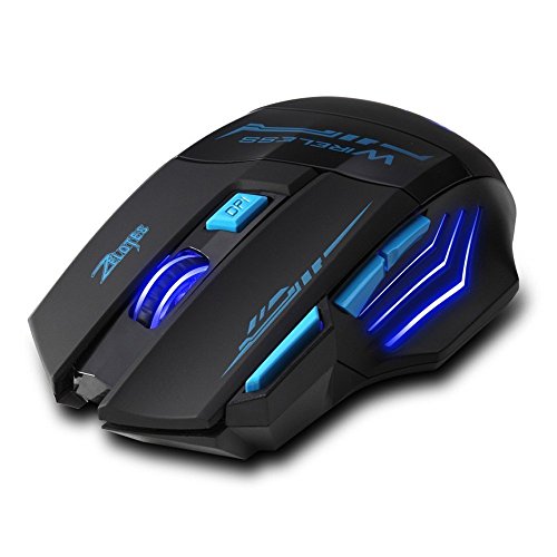 Zelotes Rat  n inal  mbrico profesional de 2 4 GHz  7 botones 2400 dpi LED azul rat  n   ptico para juegos rat  n para port  til  PC  Mac  ordenador port  til  negro 