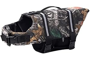 Izefia Dog Life Jacket Swimming Safety Coat Floatation Life Vest Life Saver with Handle for Small Dog Puppy Large Dog (Camouflage, M)
