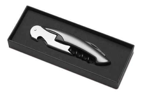 Kellnermesser mit Korkenzieher LOKEREN, Edelstahl und Aluminium Weinzubehör, Sommeliermesser, 12 cm Länge, 91 Gramm, Flaschenöffner 3 in 1 Kellner Besteck, schwarz - 2