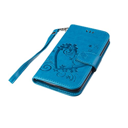 LG K10 Hülle,LG K10 Hülle,LG K10 Case,Cozy Hut LG K10 Hülle Muster,Handy Case Cover Tasche for LG K10, Bunte Retro Blumen Herz der Liebe Muster Druck Buch-Stil Bookstyle Flip Magnetverschluss Brieftasche Geldbörse Wallet Kreditkarte ID Card Slots PU Leder Beschützer Haut Schutzfolie Schutzhüllen Case Tasche Hülle Etui Schale Ständer Hülle Case mit Weich TPU Innere Hülle Case für LG K10 – blau - 4