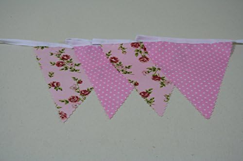 Pink Rose &amp; Mini Pink Spot Fabric Single Side Bunting 4m long
