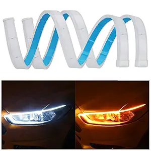 CARTHRILL Set of 2 Sequential Flow Universal Ultra-fine 60cm DRL | Daytime Running Light | Flexible | Soft | Tube Guide Car LED Strip | White and Yellow Color |