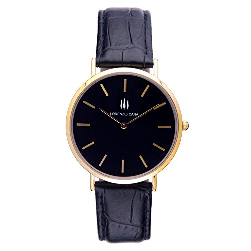 LORENZO CANA Luxus Armbanduhr Schweizer Uhrwerk vergoldet Saphirglas 40 mm Durchmesser Edelstahl Echtleder Armband Uhrenbox Wasserdicht klassisch Trend hochwertige Uhr Markenuhr 80013