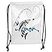 Produktbild Drawstring Backpacks Bags,Fishing Decor,Big Pike Fish Catching Wobblers Reel Trap in River Raptorial Predator Print,Black Blue Soft Satin,5 Liter Capacity,Adjustable String Closure