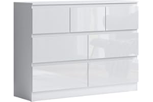 FWSTYLE Stora Modern 7 Drawer Merchant Chest Home Office Living Room Furniture (White Gloss)