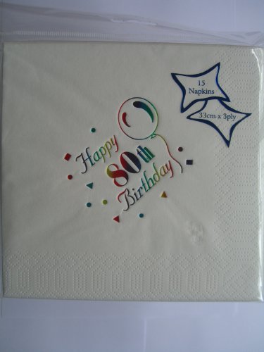 Preisvergleich Produktbild NPK 15 White Printed Napkins - 80th Birthday Multi Foil