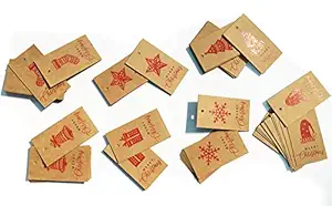 Gudki Brown Merry Christmas Gift Tags with String Decorative Kraft Paper Mix of 7 Shapes & Designe in Brown Color(2.5 Inch) (Pack of 70 Pieces)