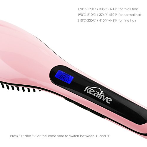 Kealive Glätteisen Bürste elektrische Haarbürste Temperatursteuerung mit LCD Anion Haarpflege , Antistatische , Keramik Heizung , Verbrennungsschutz, keine Haarschäden Straight Hair Comb ( Pink ) - 3