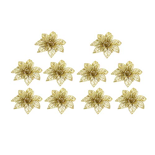 Preisvergleich Produktbild STOBOK 10PCS Fancy Glitter Christmas Flowers Ornament (Golden)