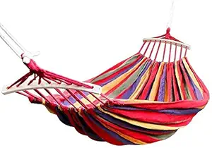 CREDSY Travel Camping Portable Outdoor Hammock Cotton Striped Foldable Fabric Swing Bed Camping Canvas Stripe Outdoor Portable with Bag Fit 2 People(280x 100 cm)