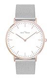 New Trend Unisex Armbanduhr Damen-Uhr Herren-Uhr, Analog Display, Quarzwerk, Leder-Armband, Chronograph-Optik, mit Dornschließe (Silber)