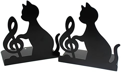 Hossty Portable Heavy Duty Black Cat Bookend Nonskid Bookend Iron Study Metal Book Ends,1 Pairs