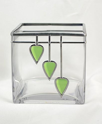 Square Green Triple Bud Leaded Glass Vase 12cm Square Cube