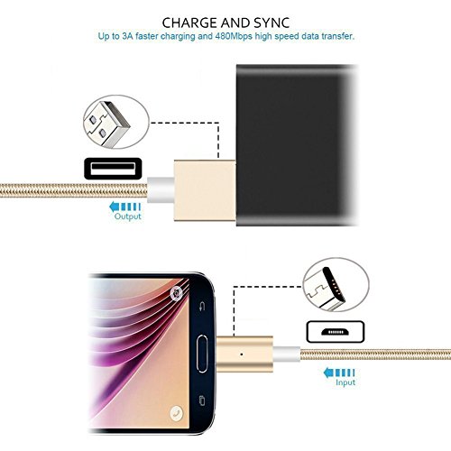 Magnetische Mrico USB Ladekabel Datenkabel, TUOYA 1 M Micro USB Magnet Ladekabel Kabel Charger Lade Kabel Netzteil Adapter High Speed Sync und Schnellladekern mit LED Statusanzeige für Android Smartphones, Samsung Galaxy S7 Edge S7 S6 S5, HTC, Sony, Nexus und mehr (Gold) - 2