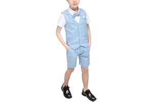 HONGBI Traje Corto de Boda para Niños,Conjunto de Ropa de Ceremonia,Verano Trajes de Bautizo,Traje Elegante a Cuadros de Ropa de Fiesta Traje de Caballero 2-12 años Infantil Esmoquin