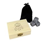 AMAVEL - Pierres de Whisky dans Belle boîte en Bois - avec Gravure pour Papi - Blason - 9 Pierres rafraîchissantes insipides et réutilisables pour Whisky - Cadeau d'anniversaire - Cadeau pour papis