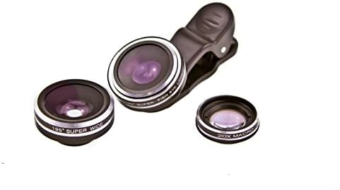 AAJ Clip 3 in 1 Lens Kit 190 degree Supreme Fisheye Lens + 20X Macro + 195 degree Super Wide Angle 3 in 1 Lens Kit for Apple iPhone SE 7/ 7 Plus, 6 6S/ 6 Plus, Apple 5/5S/5C/4,Samsung Galaxy, HTC, Sony, LG - Black