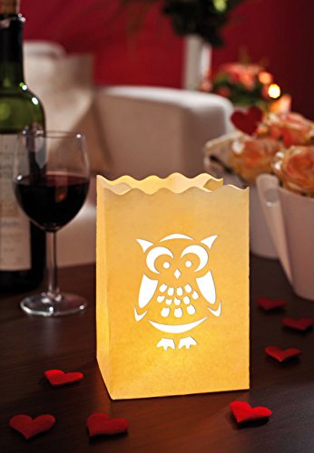 LUMINARIA 8535500 Lichtertüte Eule – 3er Set, Windlicht, Papier, 11 x 16 x 9 cm, Weiß - 2