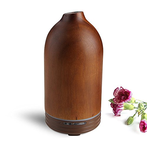 Joly Joy Aroma Diffuser für ätherische Öle Aromatherapy Ultraschallvernebler 100ml mit Kaltnebel aus Holz (Braun Holz) - 9