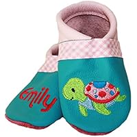 Jessica Pahnke Designs, mit Namen bestickt , Krabbelschuhe Schildkröte , weiche Sohle , Baby Schuhe , Lauflernschuhe , Soft Leather Shoes , hergestellt in Deutschland