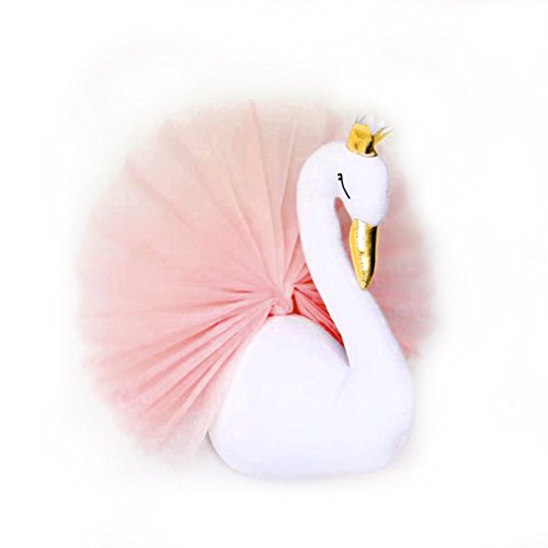 Leoboone Lindo 3D Golden Crown Swan Wall Art Hanging Girl Cisne Muñeca de Juguete de Peluche Cabeza de Animal Decoración de Pared para Niños Habitación Regalo de cumpleaños