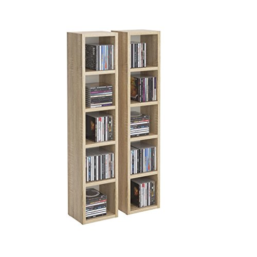 CD DVD Regal Ständer Aufbewahrung CHART, in Sonoma Eiche mit 10 Fächern für bis zu 160 CDs, 20×186,5 cm (Breite x Höhe) - 3