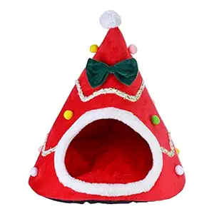 Aswadh Keep Warm Cat House Gifts Habitats Tent Cave for Outdoor Christmas Cat Red L