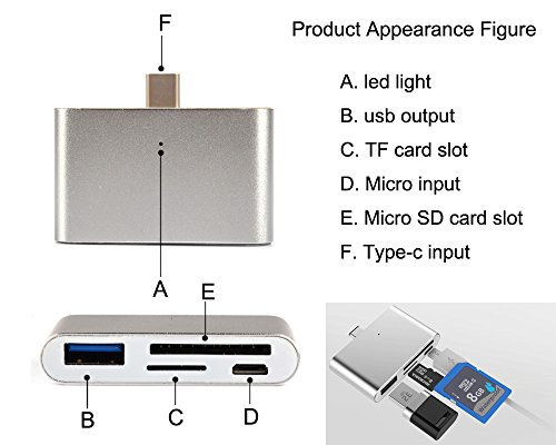 MyArmor Multifunktional 4 in1 USB OTG/TF/SD Smart Card Reader Adapter mit Type-C Ladeanschluss für Apple MacBook, Huawei matebook, Huawei/P9/P9 Plus, LG G5, Google 5x usw. - 5