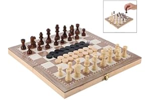 iPobie 3 in 1 Scacchiera da Viaggio,Scacchi Dama Legno/Portatile Pieghevole Scacchiera Western Gioco Doppio Chess Set