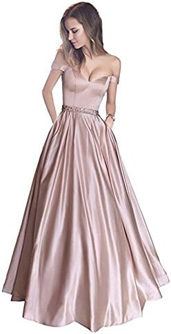 Baijinbai Women's A-Line Long Evening Prom Dreses Evening Dresses Prom Gowns Pink UK16