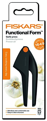 Fiskars Knoblauchpresse mit Gittereinsatz, Länge: 18 cm, Kunststoff/Metall, Functional Form, Schwarz/Orange, 1014349 - 8