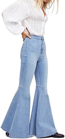 Mena Women's High Waist Bell-Bottom Flared Jeansor Stitching Jeans (Color : Light Blue, Size : M)