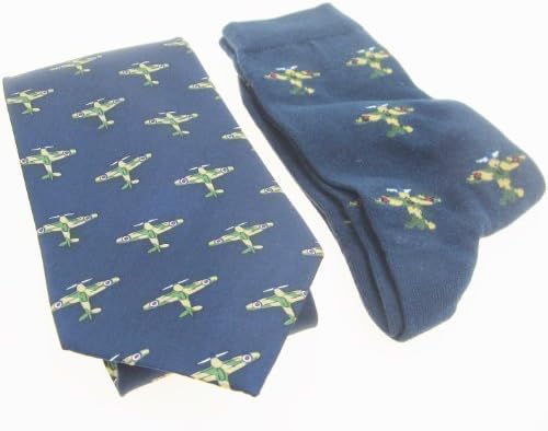 FTD - World War 2 Style Fighter Airplane Matching Sock &amp; 100% Hand Made Silk Tie (Gift Set)