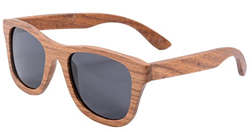 SHINU Polarizadas Gafas de Madera de Bambú Gafas de Sol Lentes de Madera Vintage y Espejos de Anteojos Gafas de Sol de los Hombres Gafas de Sol-Z6016 (pear, grey)
